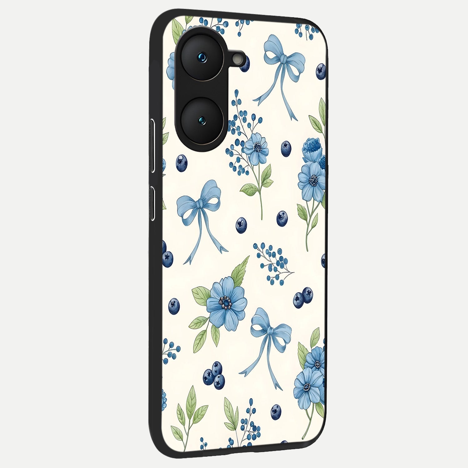  Blue Flower And Bow back cover for iQOO Z9 lite slim fit glass case with vibrant aesthetic design