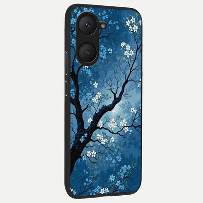  Blue Tree Serenity back cover for iQOO Z9 lite slim fit glass case with vibrant aesthetic design