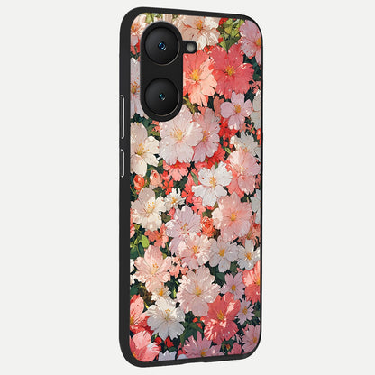  Blush Bloom Field back cover for iQOO Z9 lite slim fit glass case with vibrant aesthetic design