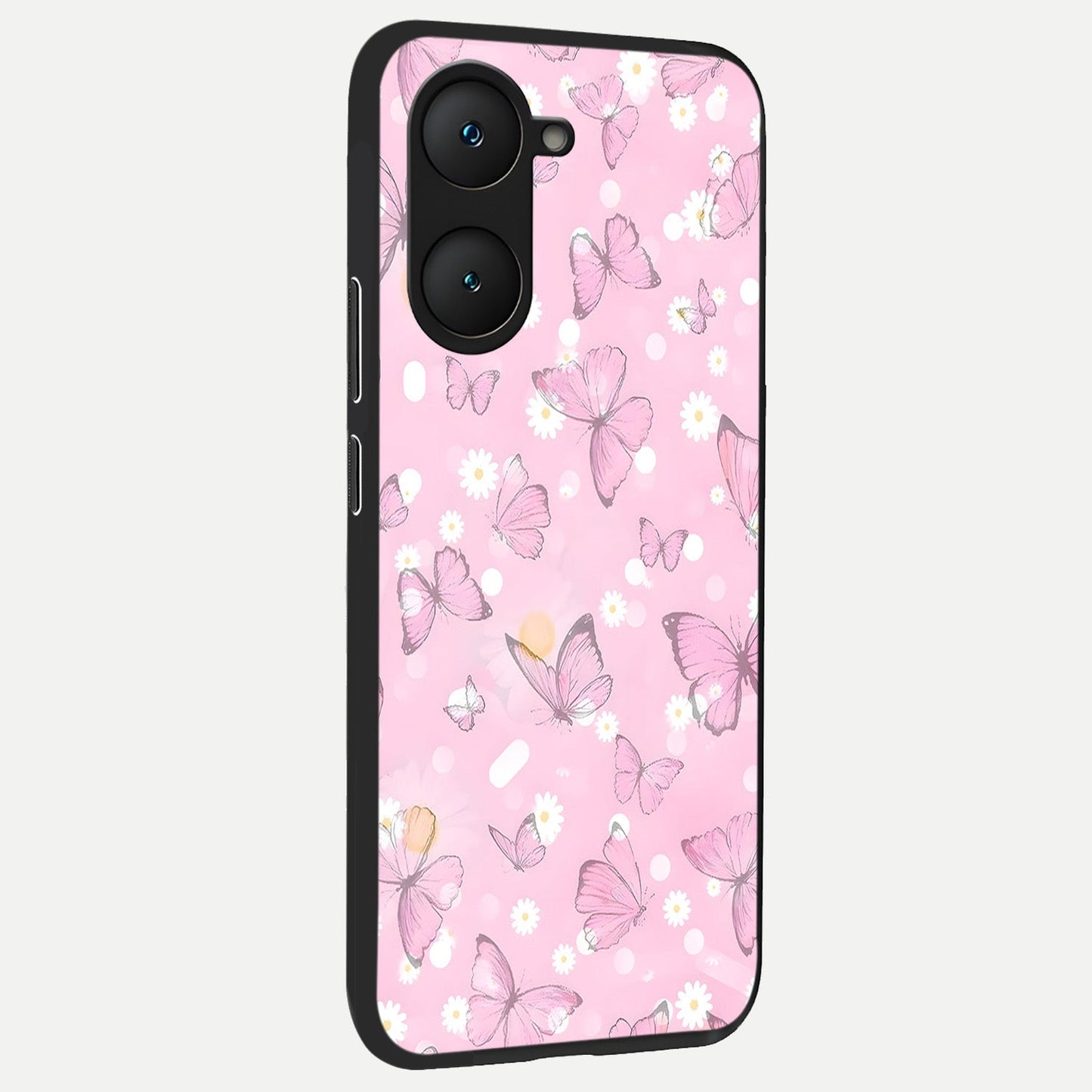  Blush Butterfly Garden back cover for iQOO Z9 lite slim fit glass case with vibrant aesthetic design