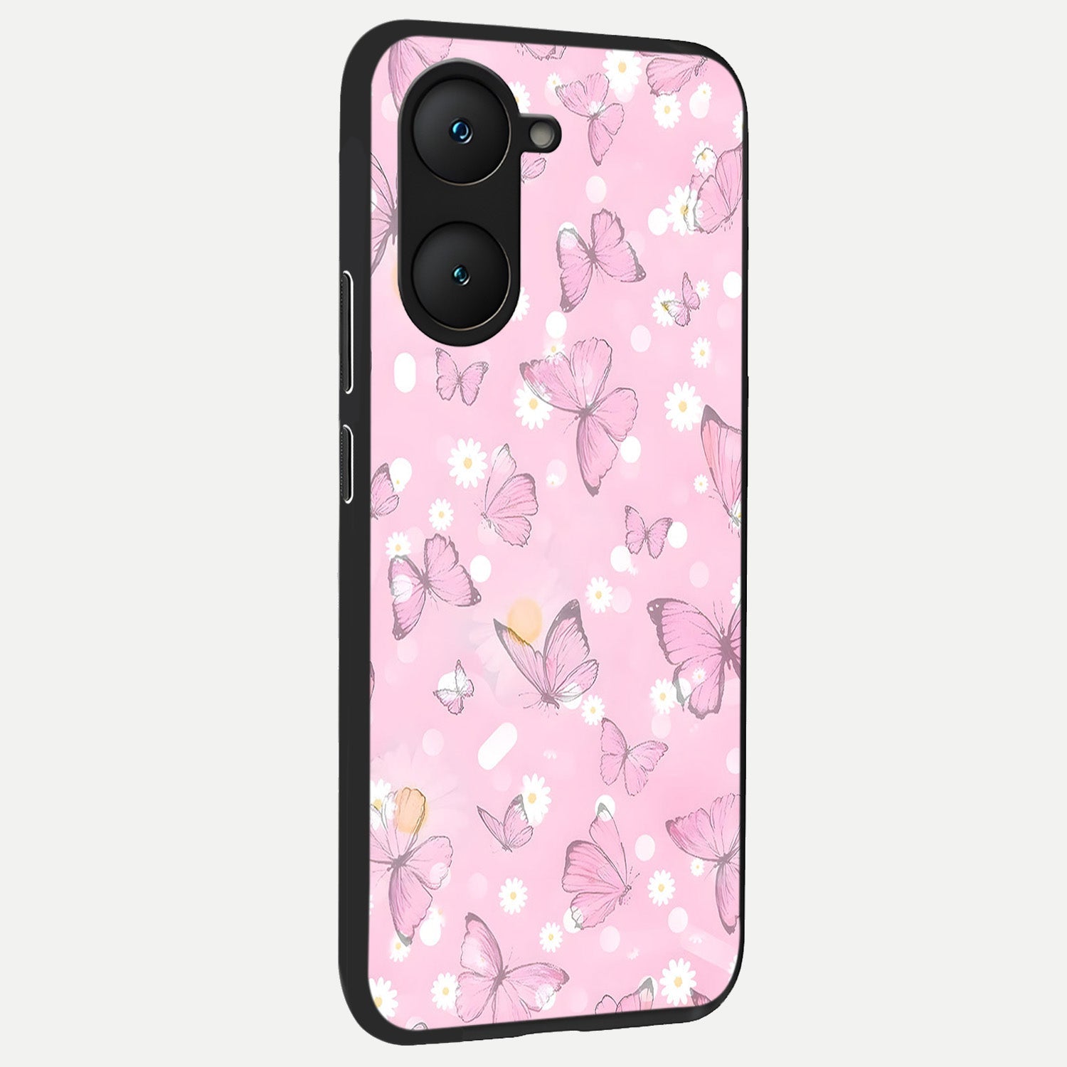  Blush Butterfly Garden back cover for iQOO Z9 lite slim fit glass case with vibrant aesthetic design