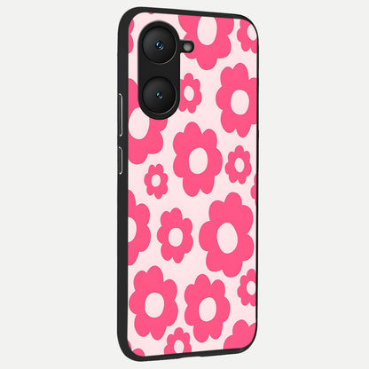  Blush Flower Pop back cover for iQOO Z9 lite slim fit glass case with vibrant aesthetic design