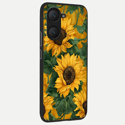  Bright Sunflower Bloom back cover for iQOO Z9 lite slim fit glass case with vibrant aesthetic design