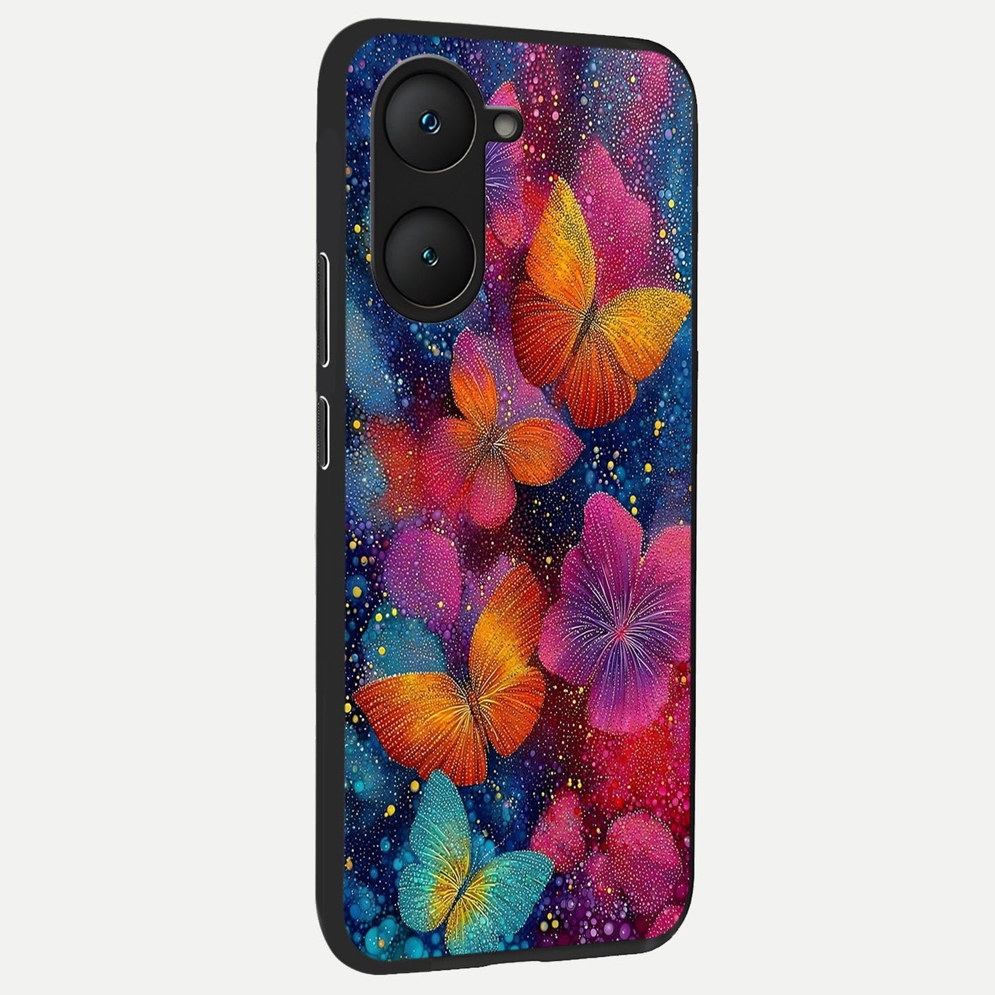  Butterfly Dream Mist back cover for iQOO Z9 lite slim fit glass case with vibrant aesthetic design