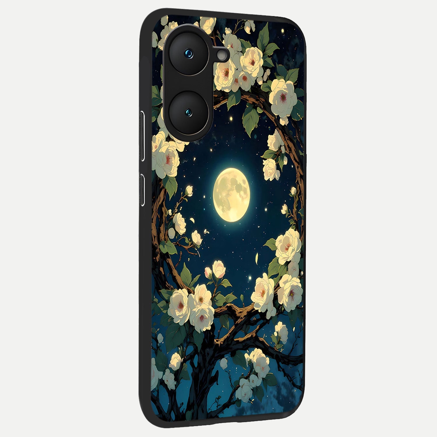  Celestial Moon And Flower back cover for iQOO Z9 lite slim fit glass case with vibrant aesthetic design