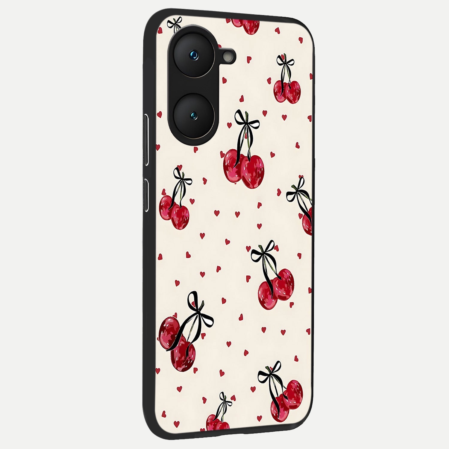  Cherry Heart Bow back cover for iQOO Z9 lite slim fit glass case with vibrant aesthetic design
