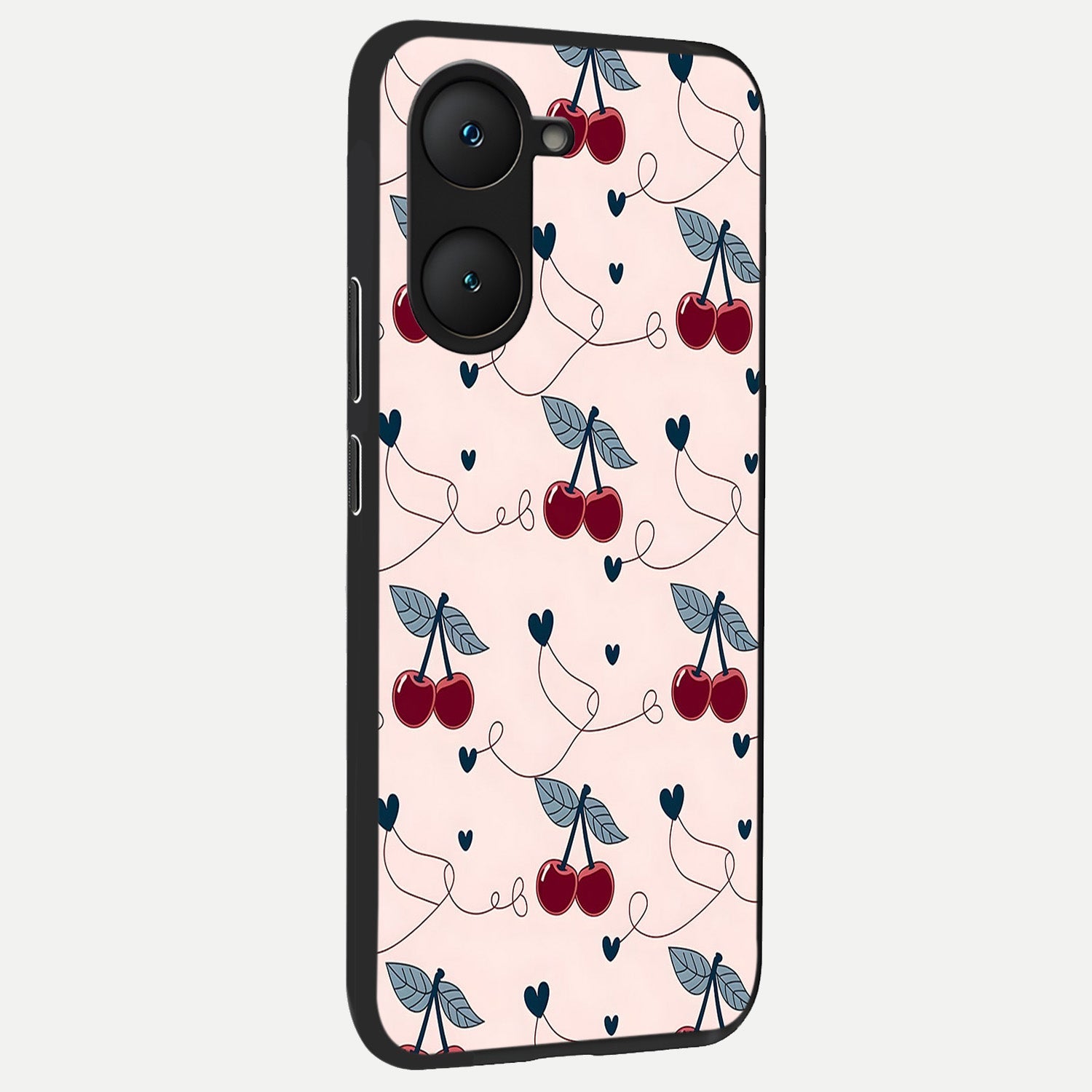  Cherry Heart Line back cover for iQOO Z9 lite slim fit glass case with vibrant aesthetic design