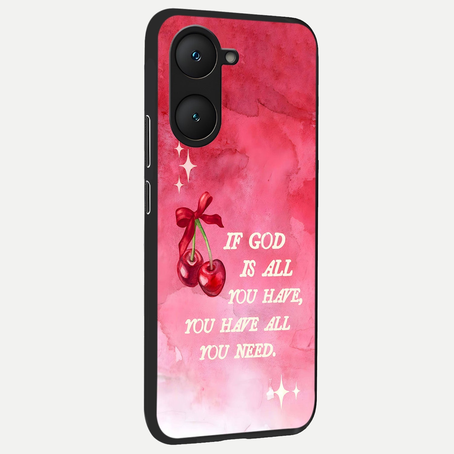  Cherry Quote back cover for iQOO Z9 lite slim fit glass case with vibrant aesthetic design