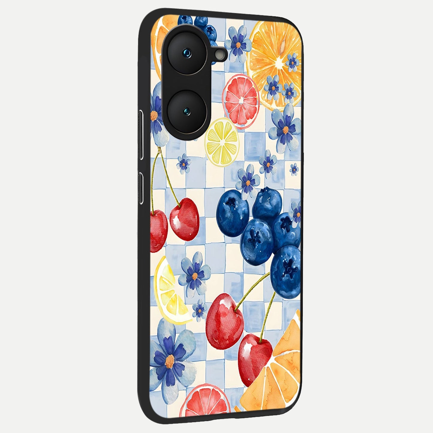  Citrus Bloom Joy back cover for iQOO Z9 lite slim fit glass case with vibrant aesthetic design