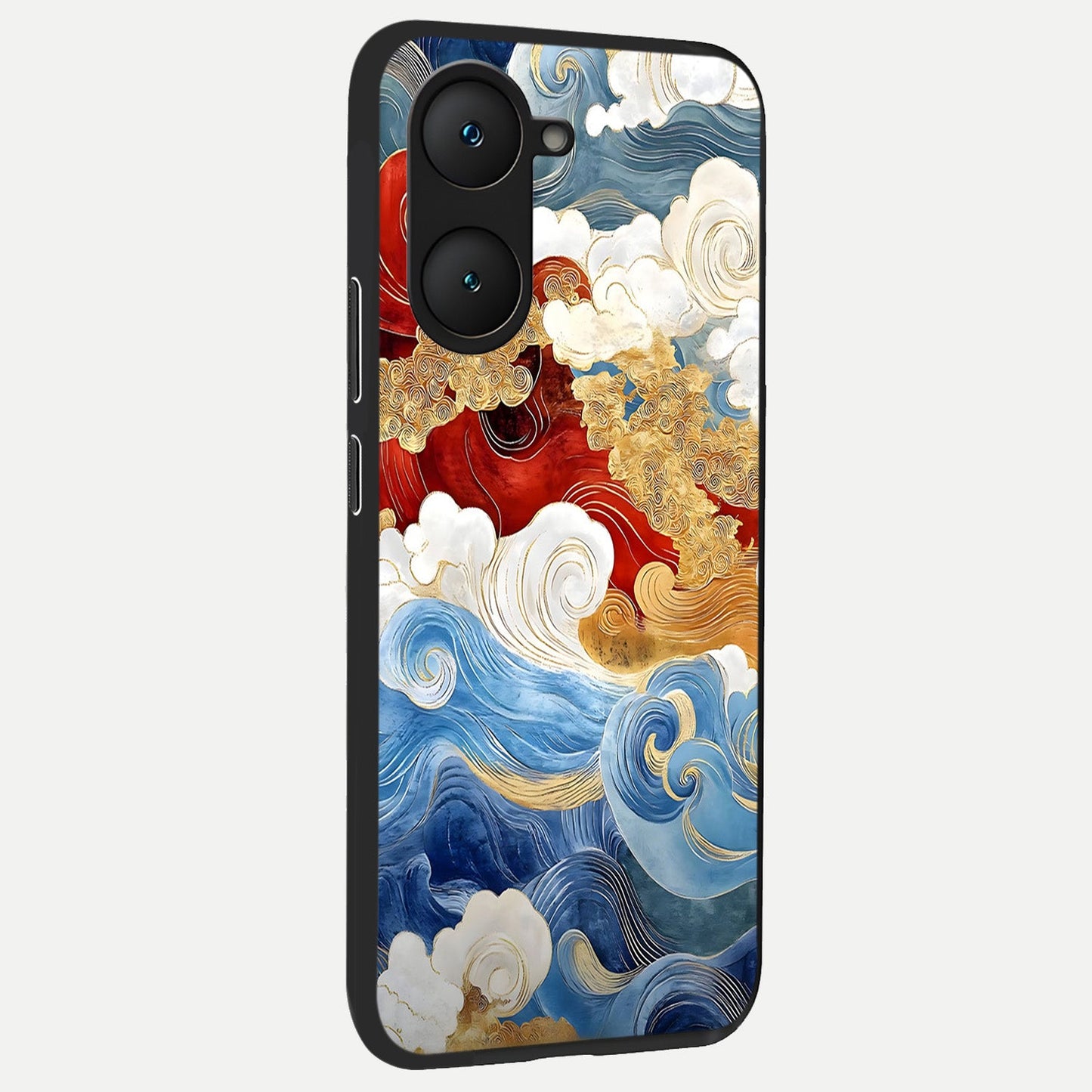  Colored Waves back cover for iQOO Z9 lite slim fit glass case with vibrant aesthetic design