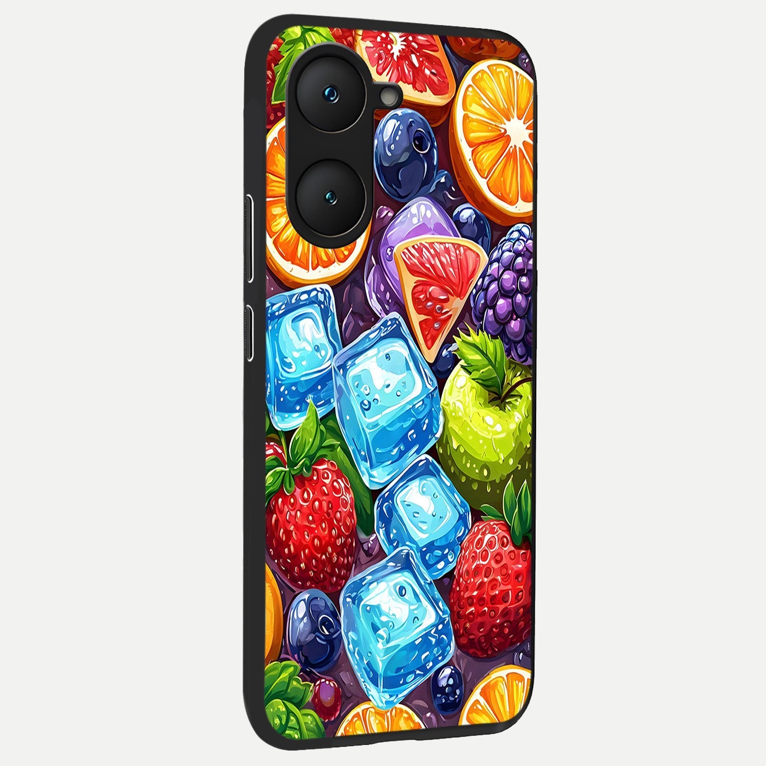  Colorful Fruits with Ice back cover for iQOO Z9 lite slim fit glass case with vibrant aesthetic design