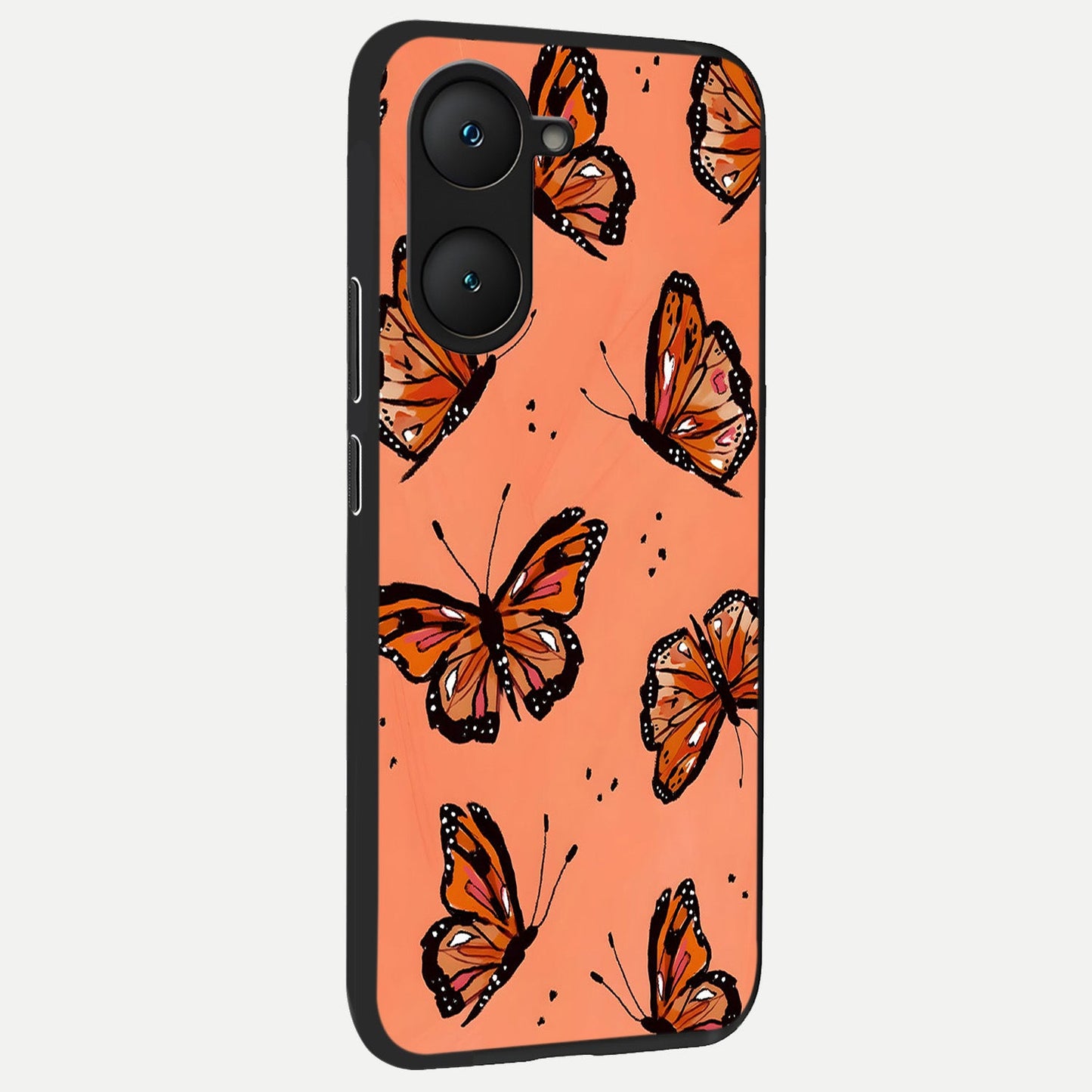  Coral Wing Butterfly back cover for iQOO Z9 lite slim fit glass case with vibrant aesthetic design