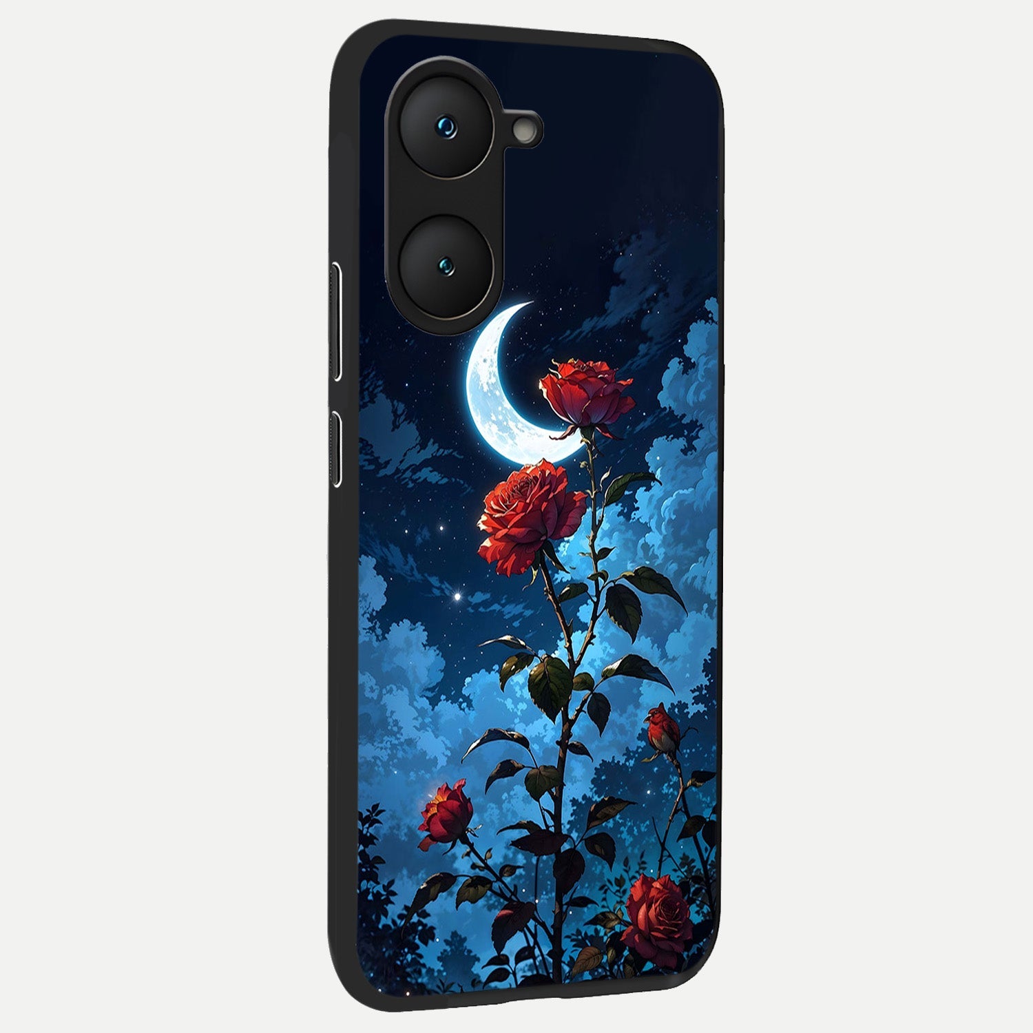  Crimson Rose Moon back cover for iQOO Z9 lite slim fit glass case with vibrant aesthetic design