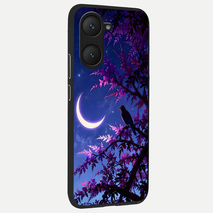  Crow And Moon Scenery back cover for iQOO Z9 lite slim fit glass case with vibrant aesthetic design