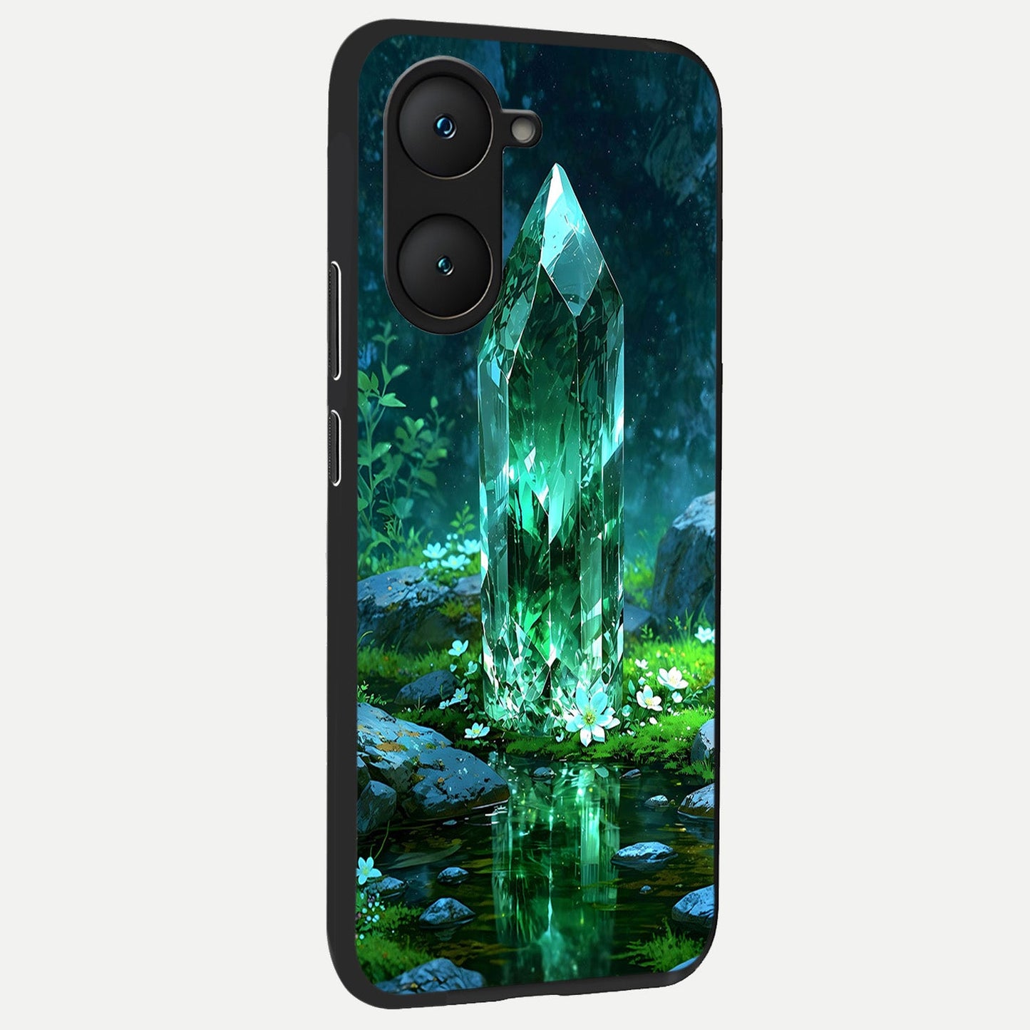  Emerald Light Crystal back cover for iQOO Z9 lite slim fit glass case with vibrant aesthetic design