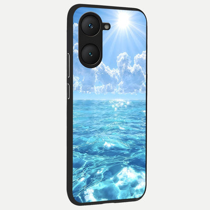  Endless Ocean Horizon back cover for iQOO Z9 lite slim fit glass case with vibrant aesthetic design