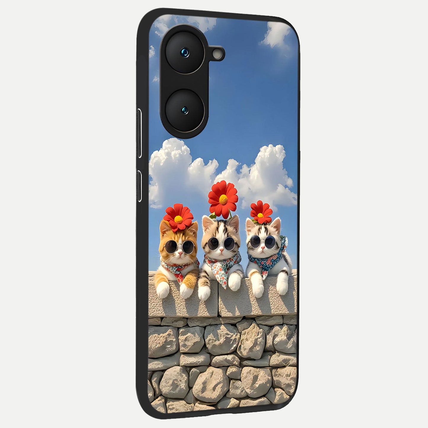 Floral Kitty Squad back cover for iQOO Z9 lite slim fit glass case with vibrant aesthetic design