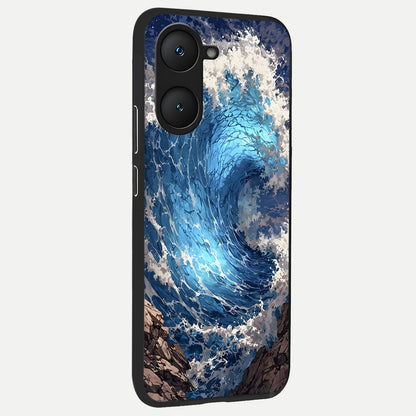  Giant Ocean Wave back cover for iQOO Z9 lite slim fit glass case with vibrant aesthetic design