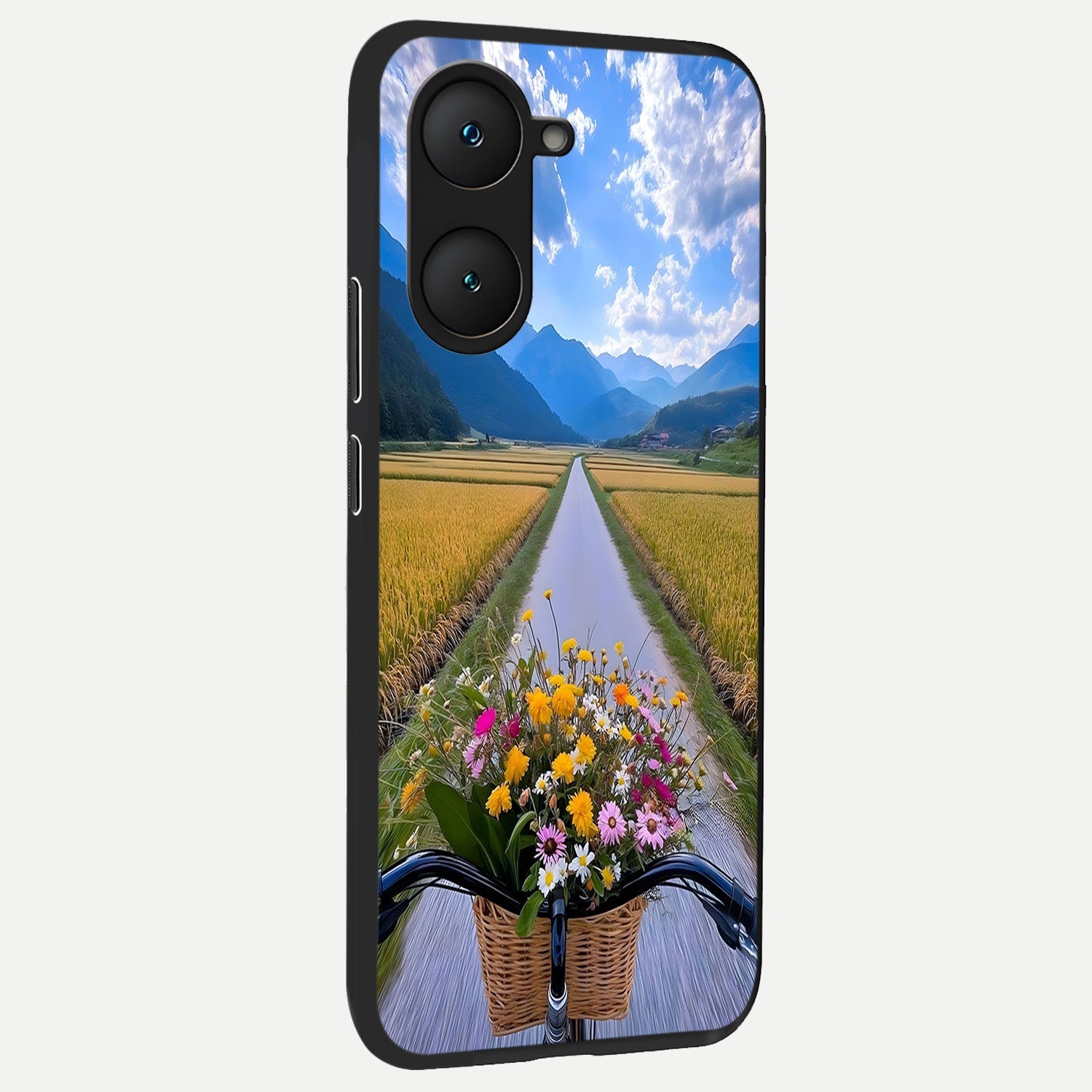  Golden Field Journey back cover for iQOO Z9 lite slim fit glass case with vibrant aesthetic design