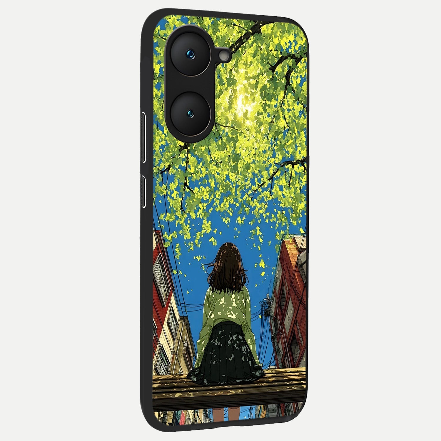  Golden Leaves Glow back cover for iQOO Z9 lite slim fit glass case with vibrant aesthetic design