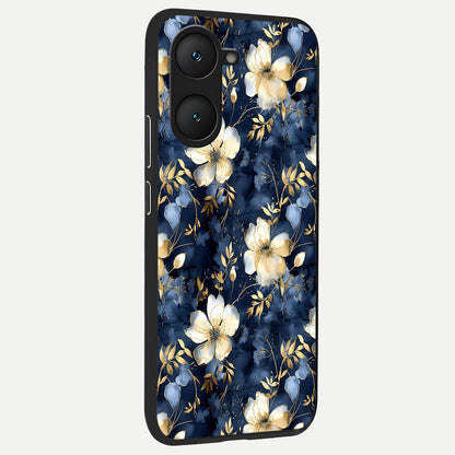  Golden Midnight Bloom back cover for iQOO Z9 lite slim fit glass case with vibrant aesthetic design