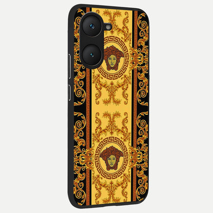  Golden Royal Heritage back cover for iQOO Z9 lite slim fit glass case with vibrant aesthetic design