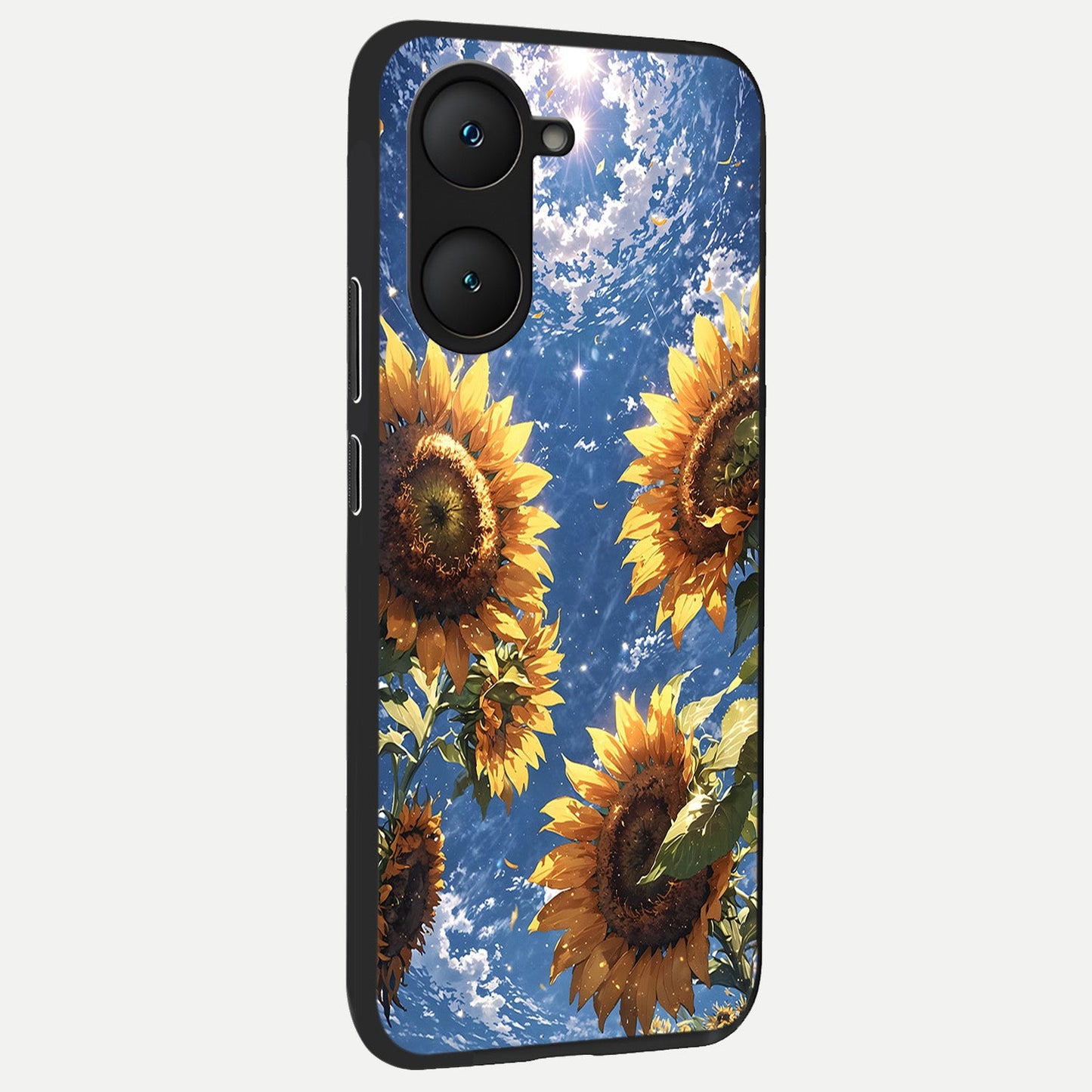  Heavenly Sunflower Rise back cover for iQOO Z9 lite slim fit glass case with vibrant aesthetic design