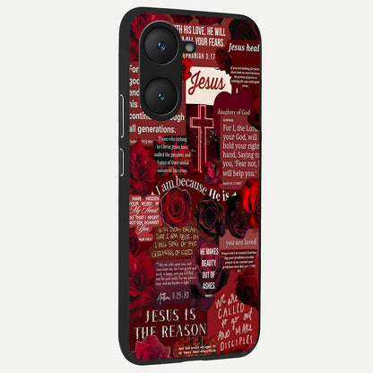  Jesus Love Heals back cover for iQOO Z9 lite slim fit glass case with vibrant aesthetic design