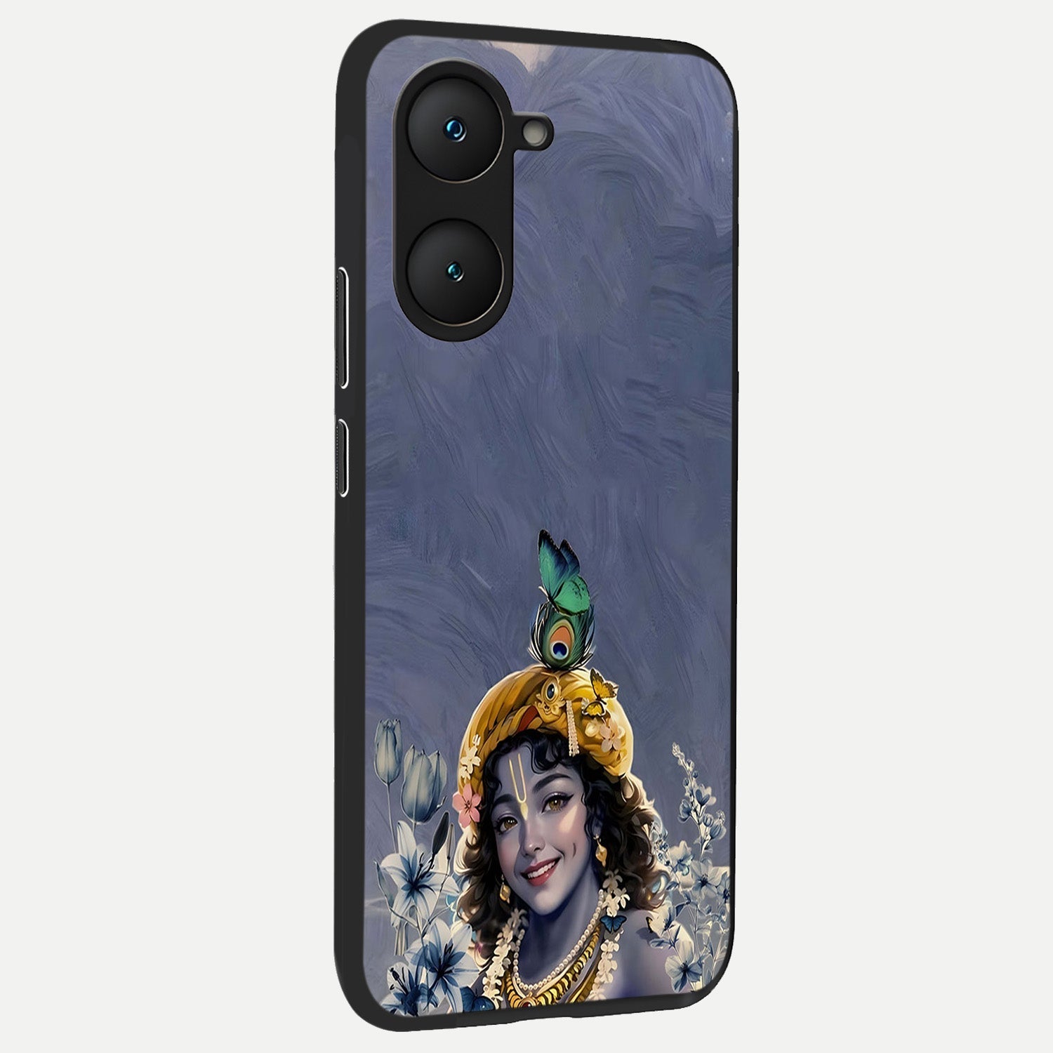  Lord Krishna back cover for iQOO Z9 lite slim fit glass case with vibrant aesthetic design