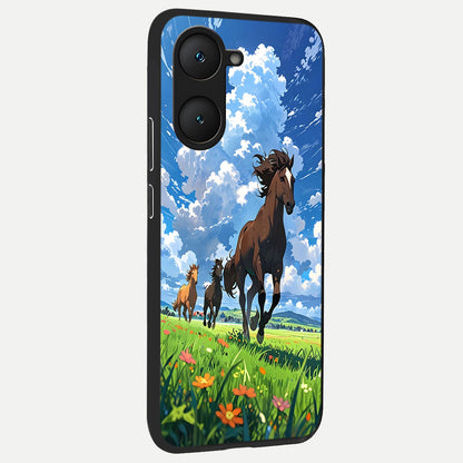  Majestic Horses Galloping back cover for iQOO Z9 lite slim fit glass case with vibrant aesthetic design