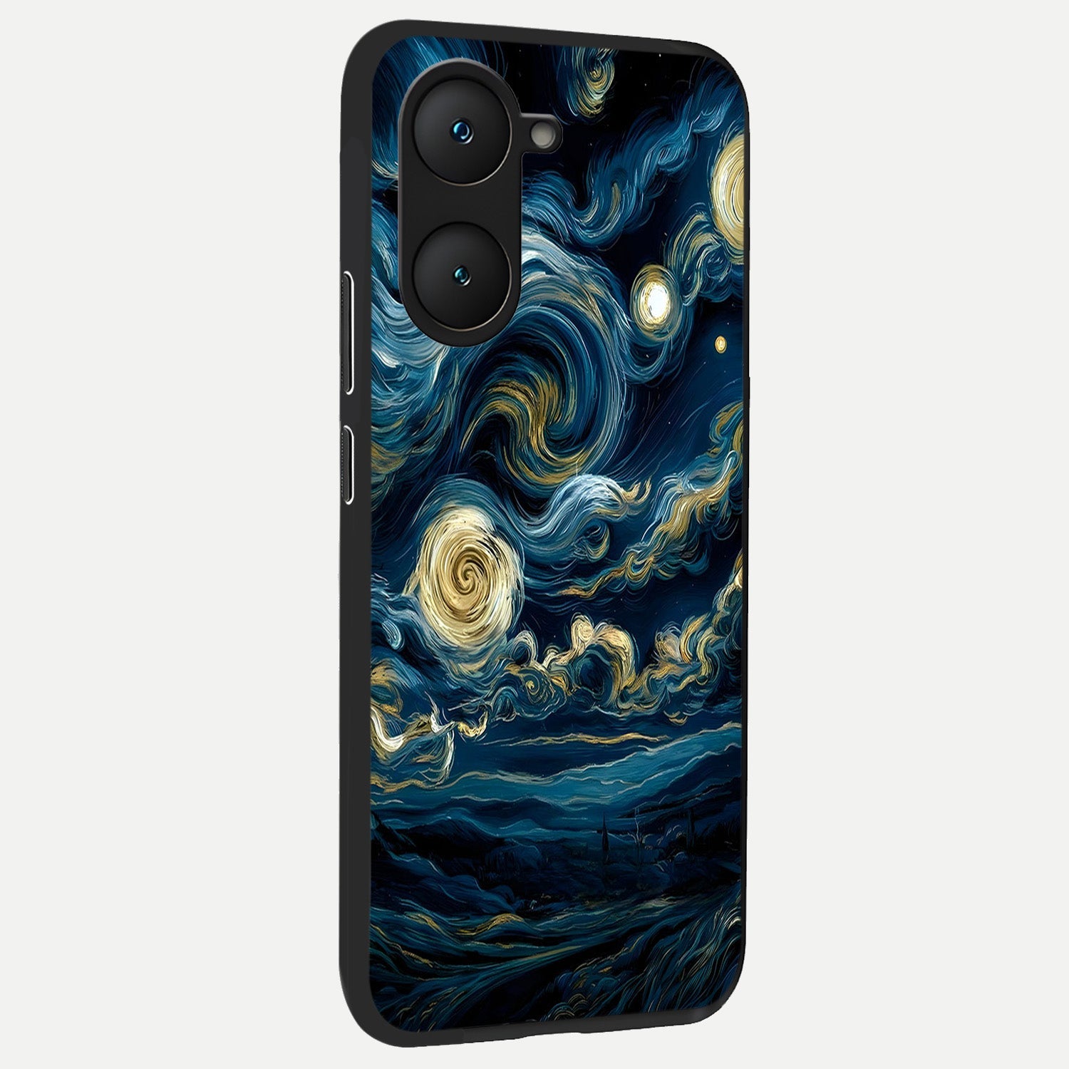  Midnight Sky Whirl back cover for iQOO Z9 lite slim fit glass case with vibrant aesthetic design