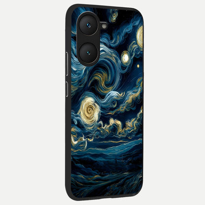  Midnight Sky Whirl back cover for iQOO Z9 lite slim fit glass case with vibrant aesthetic design