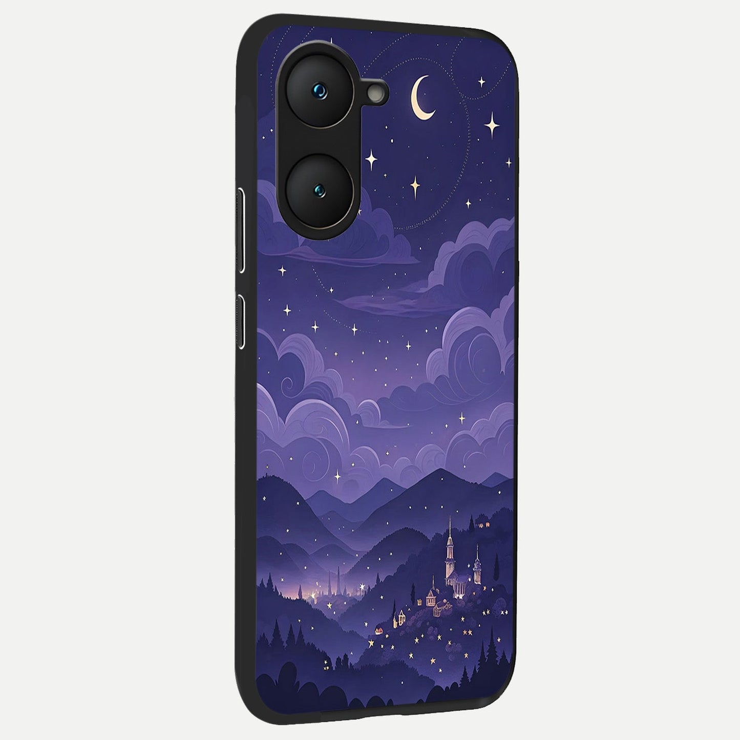  Minimal Night View back cover for iQOO Z9 lite slim fit glass case with vibrant aesthetic design