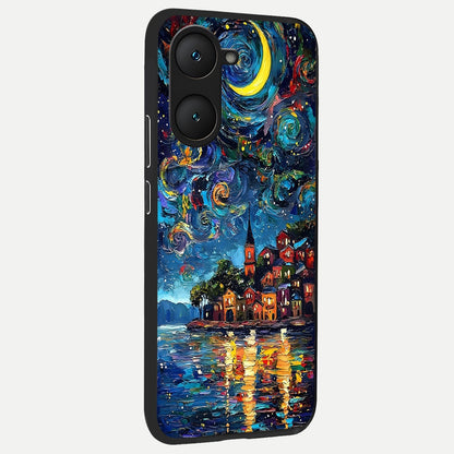  Moonlight Harbor Glow back cover for iQOO Z9 lite slim fit glass case with vibrant aesthetic design