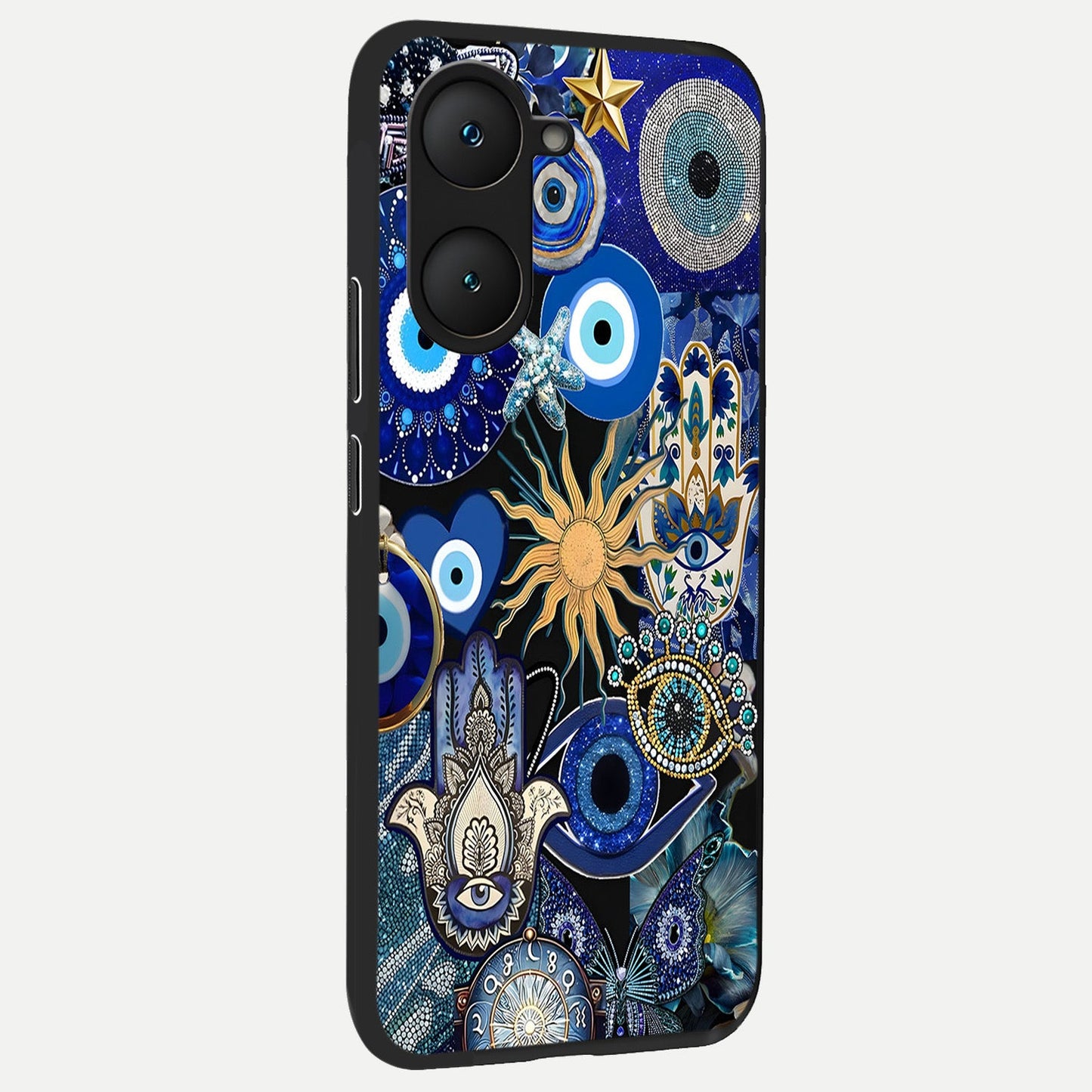  Mystic Blue Evil Eye back cover for iQOO Z9 lite slim fit glass case with vibrant aesthetic design