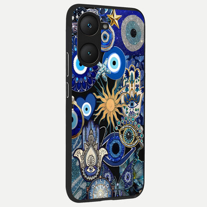  Mystic Blue Evil Eye back cover for iQOO Z9 lite slim fit glass case with vibrant aesthetic design