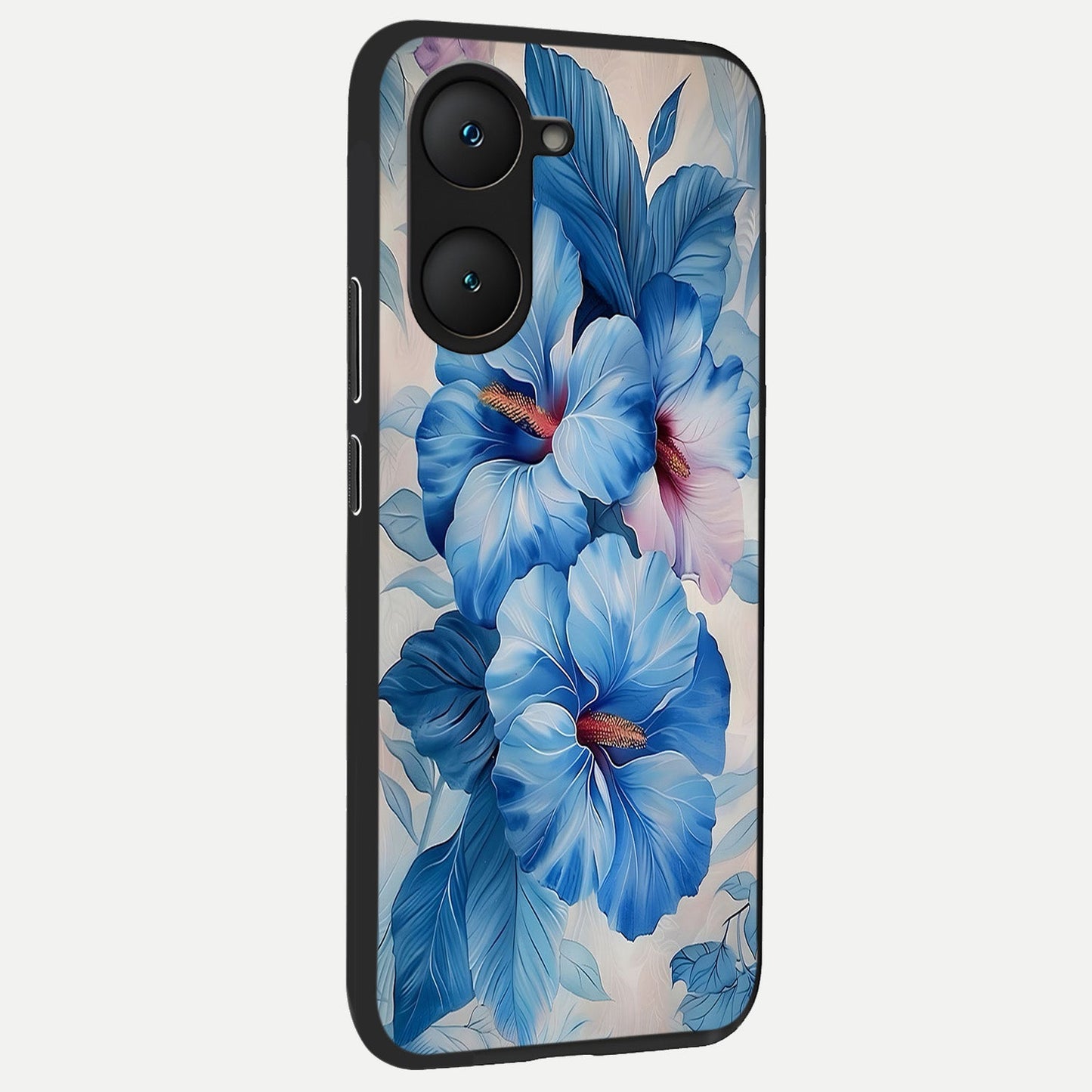  Ocean Hibiscus Grace back cover for iQOO Z9 lite slim fit glass case with vibrant aesthetic design