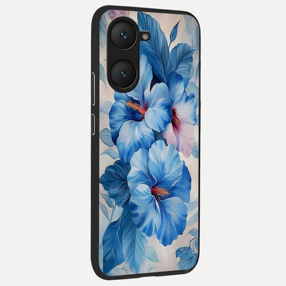  Ocean Hibiscus Grace back cover for iQOO Z9 lite slim fit glass case with vibrant aesthetic design