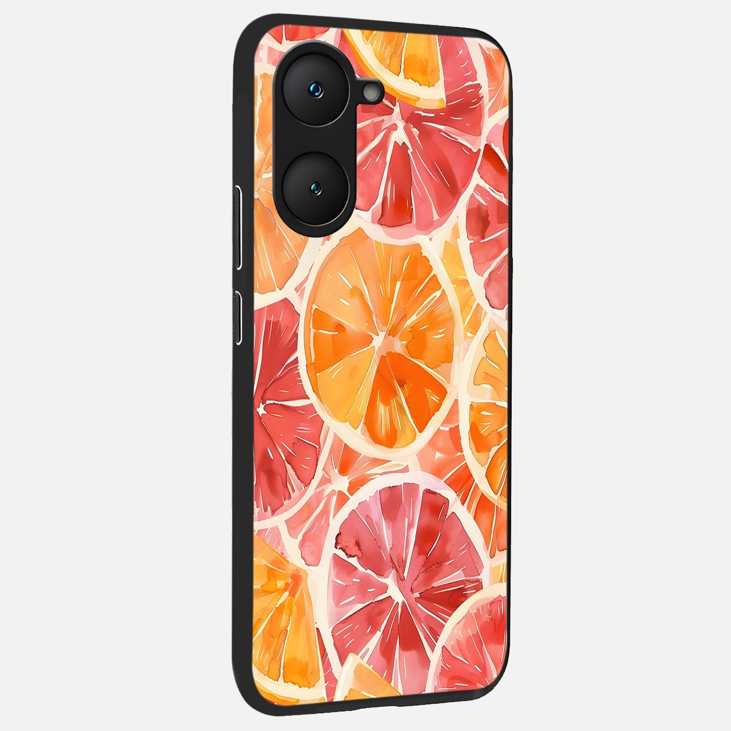  Orange Fruits Pattern back cover for iQOO Z9 lite slim fit glass case with vibrant aesthetic design