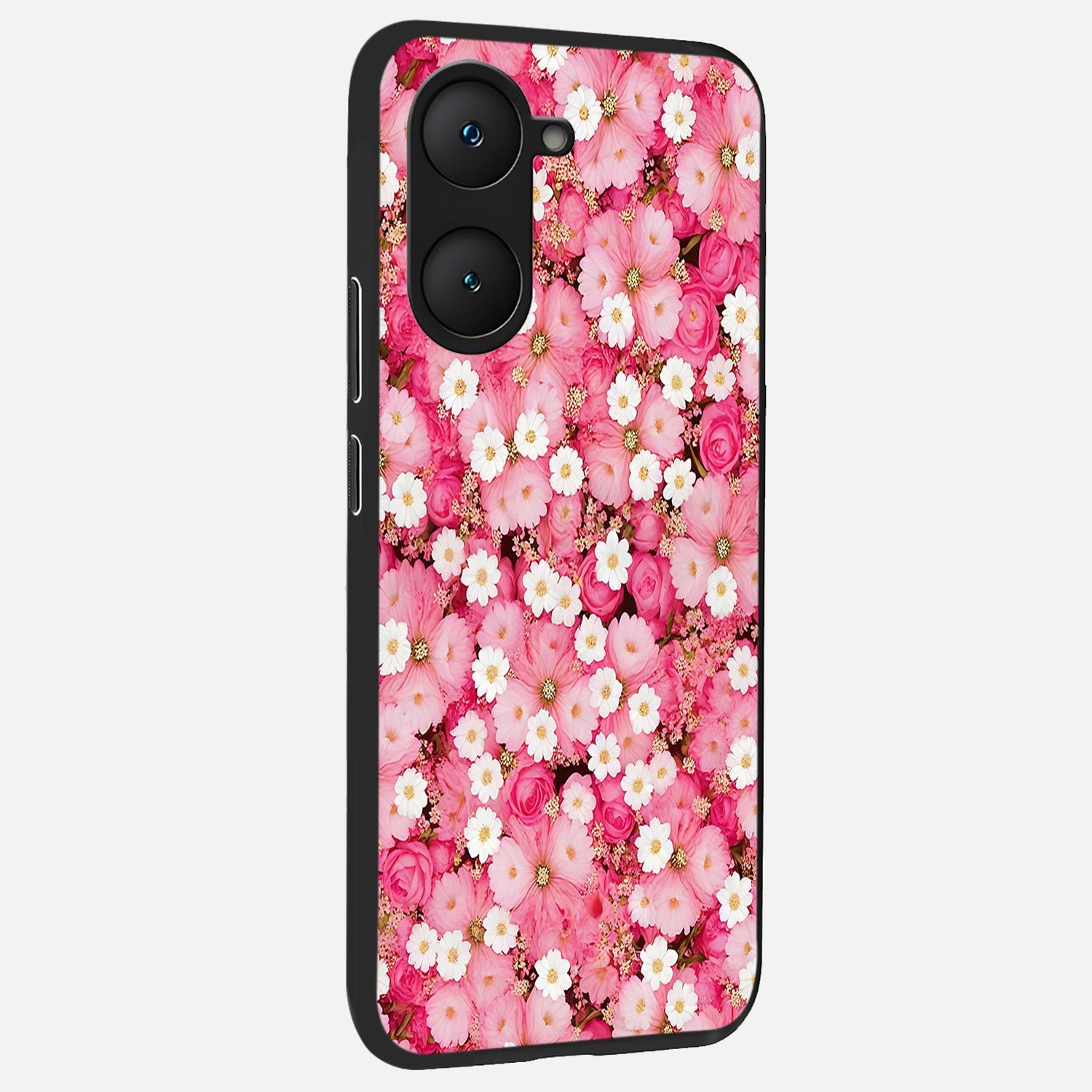  Pink Daisy Bliss back cover for iQOO Z9 lite slim fit glass case with vibrant aesthetic design