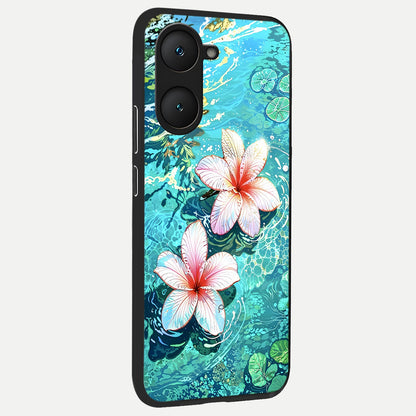  Pink Flowers in Water back cover for iQOO Z9 lite slim fit glass case with vibrant aesthetic design