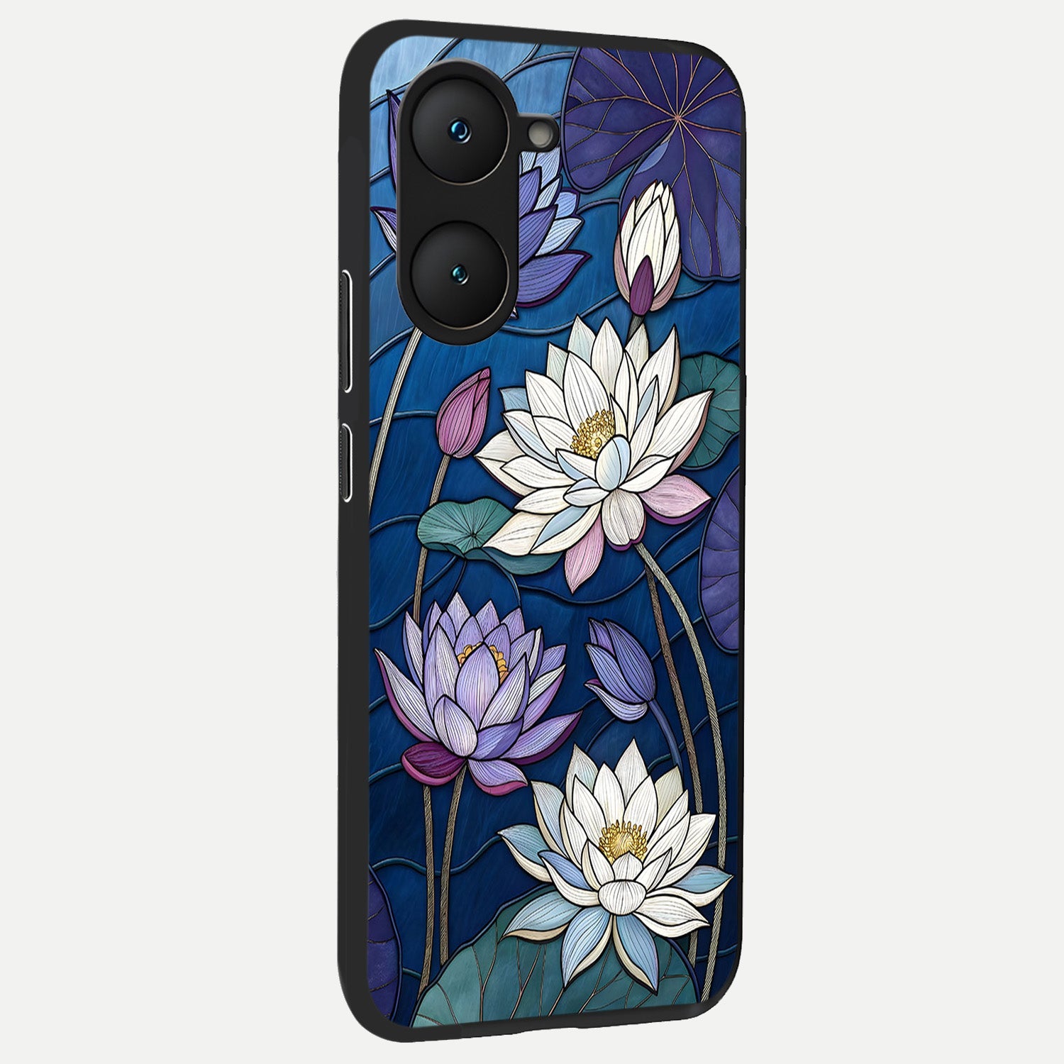  Purple Lotus Stained back cover for iQOO Z9 lite slim fit glass case with vibrant aesthetic design