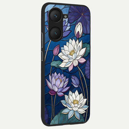  Purple Lotus Stained back cover for iQOO Z9 lite slim fit glass case with vibrant aesthetic design