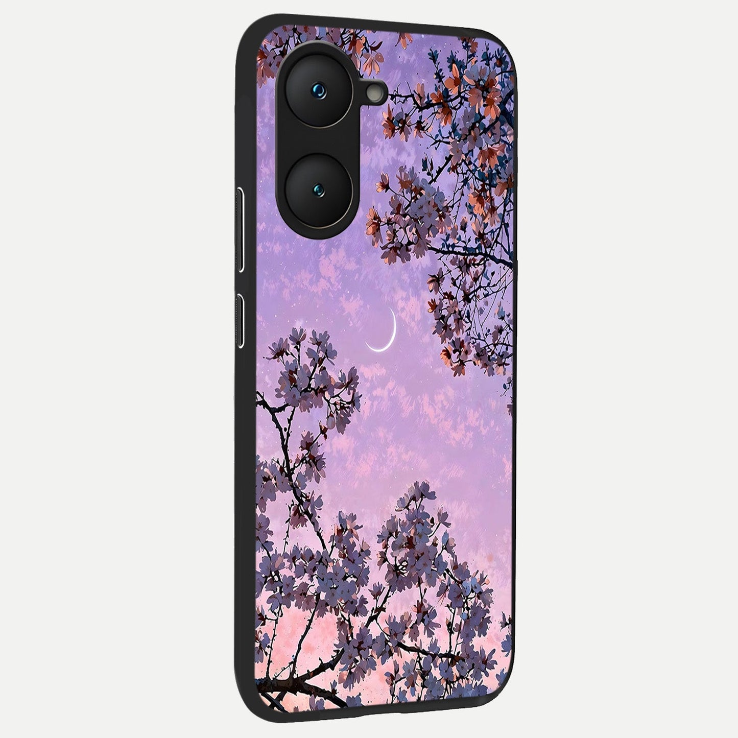  Purple Serenity Moon back cover for iQOO Z9 lite slim fit glass case with vibrant aesthetic design