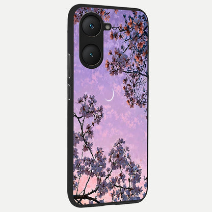  Purple Serenity Moon back cover for iQOO Z9 lite slim fit glass case with vibrant aesthetic design