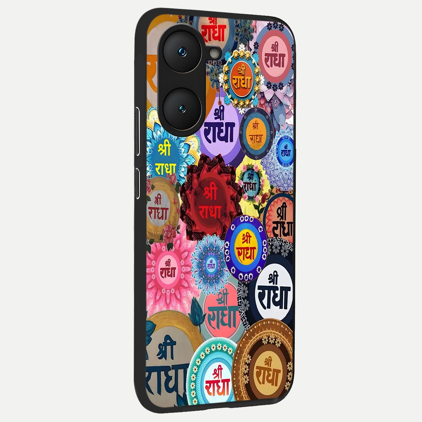 Radha Divine Bloom back cover for iQOO Z9 lite slim fit glass case with vibrant aesthetic design