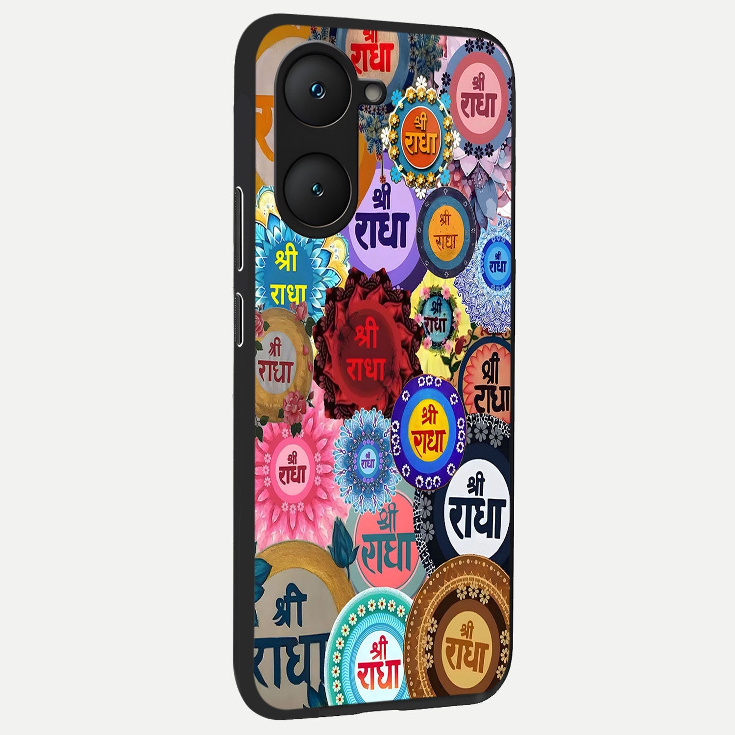  Radha Divine Bloom back cover for iQOO Z9 lite slim fit glass case with vibrant aesthetic design
