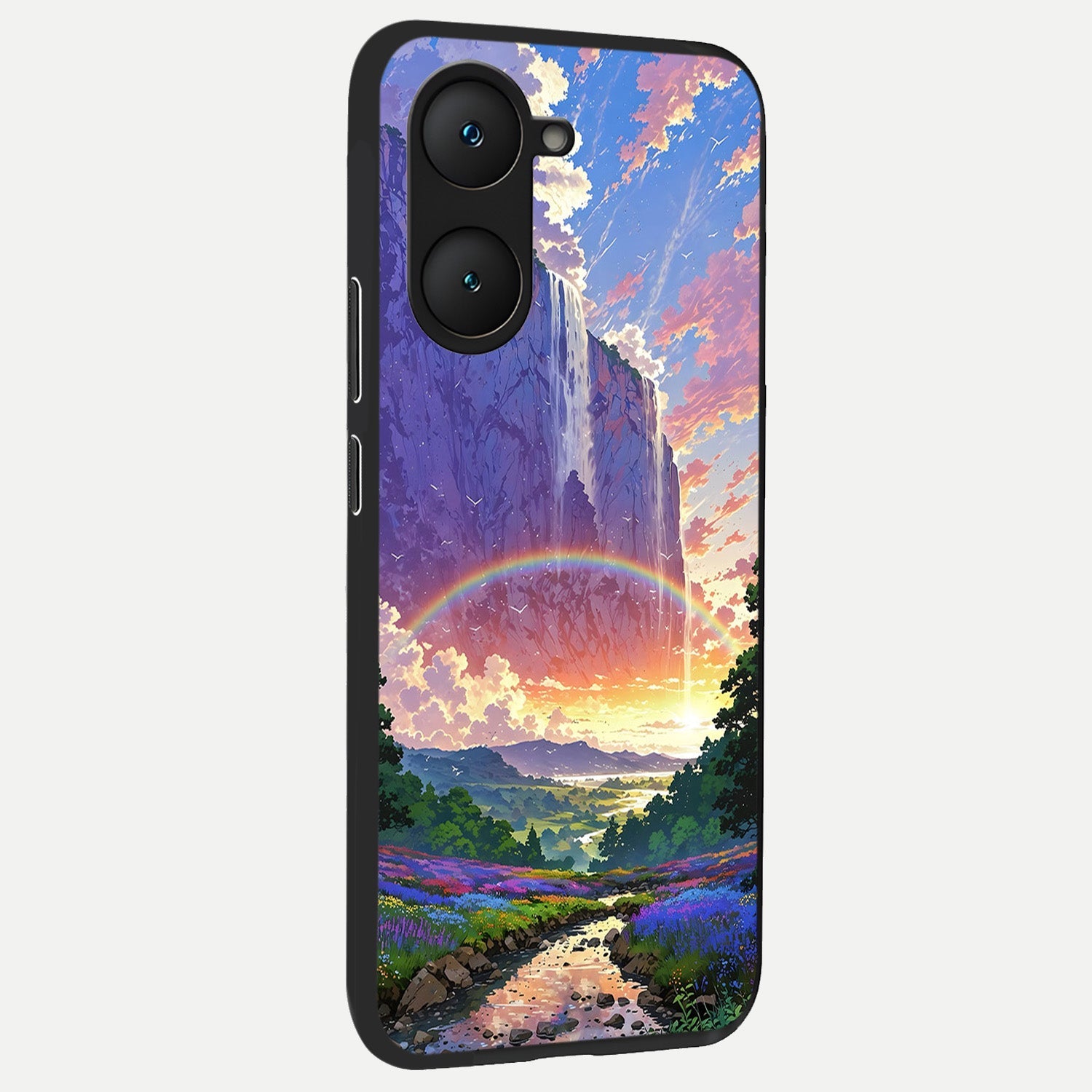 Rainbow Valley Dream back cover for iQOO Z9 lite slim fit glass case with vibrant aesthetic design