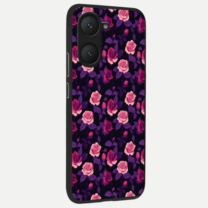  Rose Garden Twilight back cover for iQOO Z9 lite slim fit glass case with vibrant aesthetic design