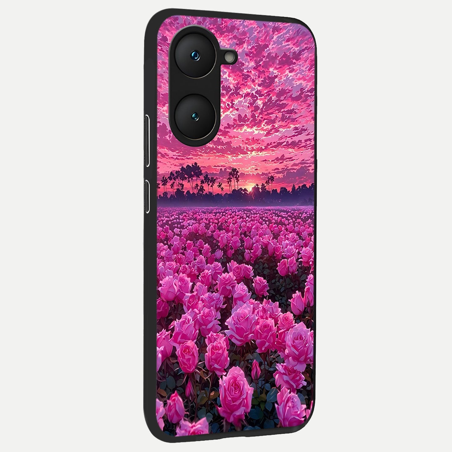  Rose Sunset Valley back cover for iQOO Z9 lite slim fit glass case with vibrant aesthetic design
